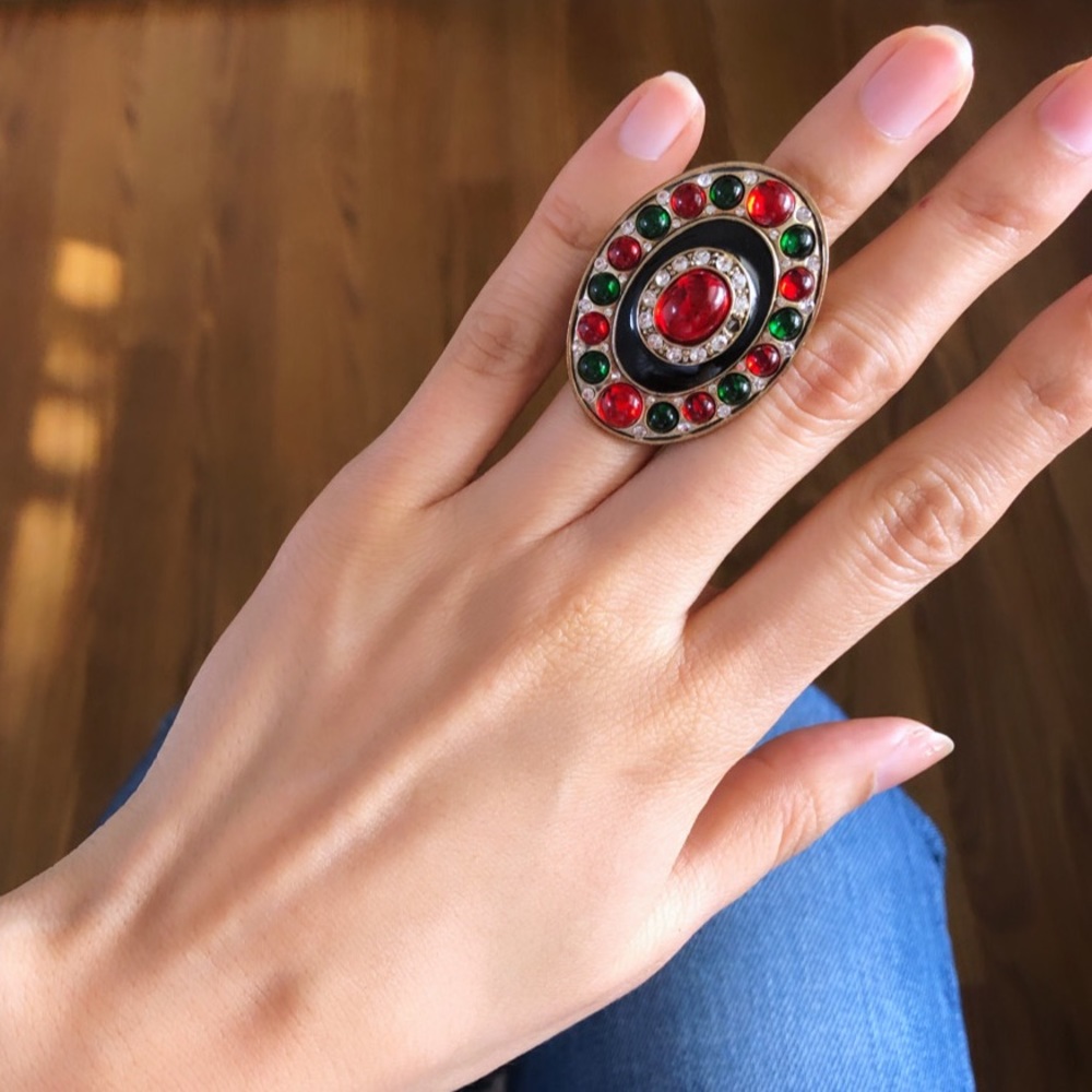 Vintage Scaasi Full Finger Oval Red Cabachon Ring
